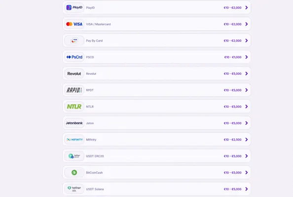 Robocat Casino deposit and payment methods screenshot
